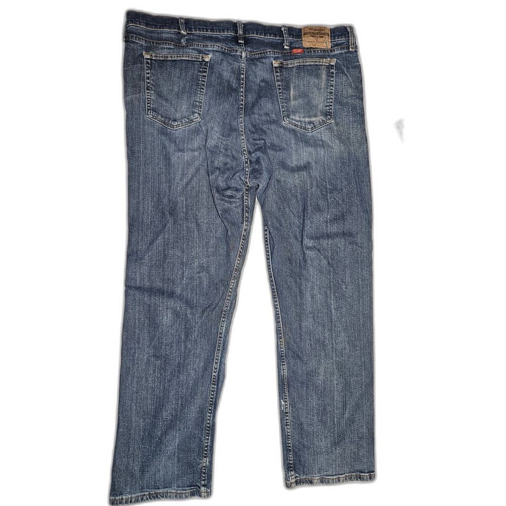 Wrangler Premium Quality Men's Jeans 44x30 Blue Distressed Straight Leg Denim - Picture 2 of 7